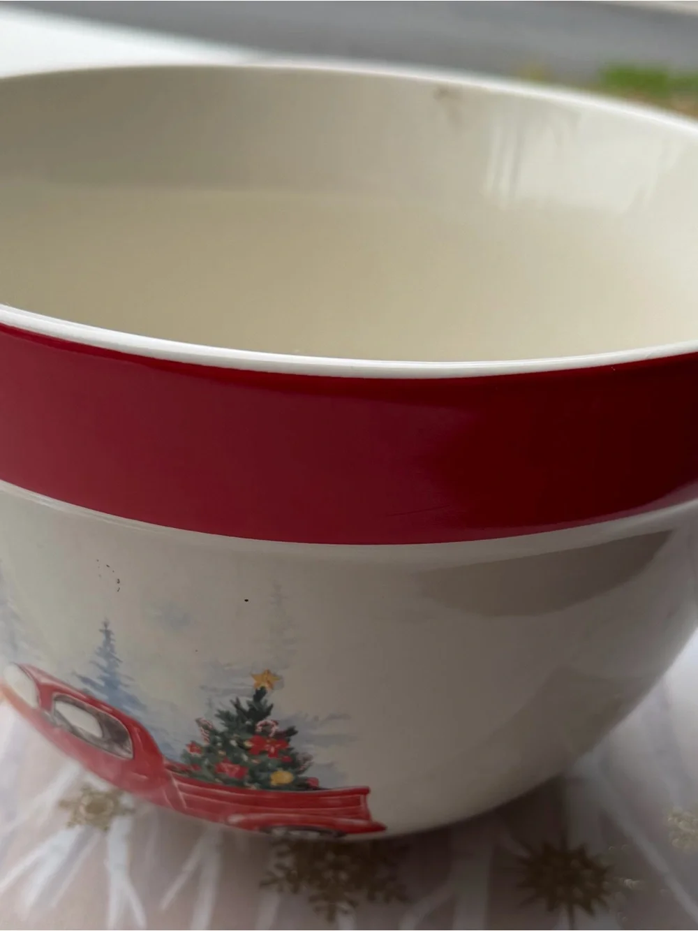 Festive Red Truck Ceramic Mixing Bowl With Pour Spout